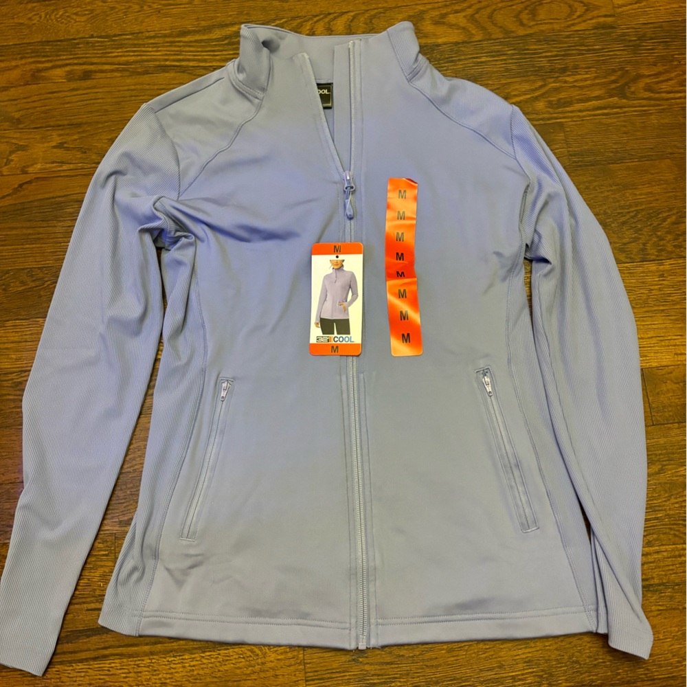 Blue Utility Jacket with High Collar and Stretch Fabric